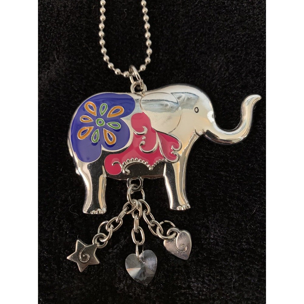 Elephant Car Charm Keychain Ornament SilverTone Multi Lucky GoodLuck Heart Star